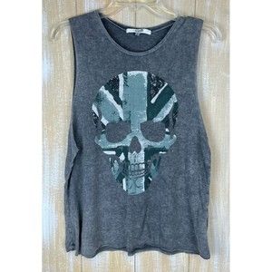 AnM Women's Size Small Gray Tank Top w/Skull Graphic Print